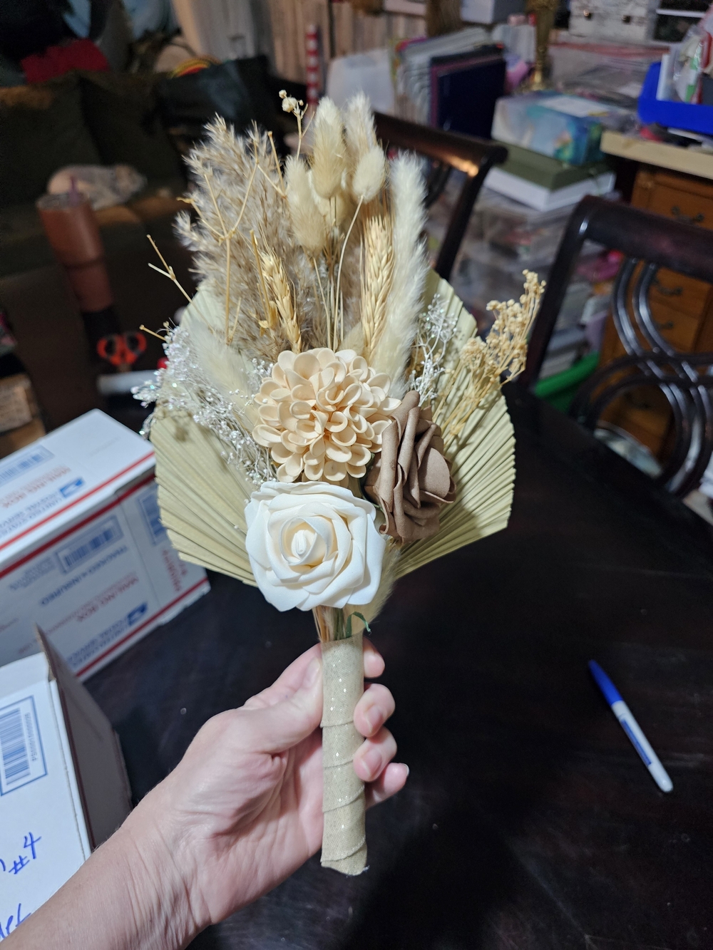 Hand Crafted Neutral Faux Floral Bridemaid Bouquet 4 with Cream, Beige, Tan